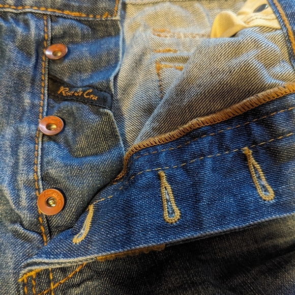 Rare Rivet De Cru Y2K Baggy Button Fly Distressed Jeans 44x32 Approximately - Picture 14 of 16